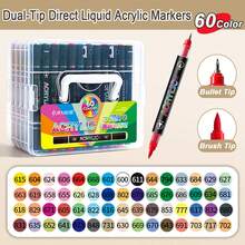 60/48/24/12 Cores Marcadores de Tinta Acrílica, Marcadores Coloridos com Ponta de Pincel Macio, Ponta Única/Dupla Opcional de 1-5mm, Adequado para Pintura e Criação de Arte DIY, À Prova d'Água e Lavável, Pode Ser Usado em Tecido, Vidro, Cerâmica, Plástico e Outras Superfícies, Ideal para Escritório, Escola e Grupos de Estudantes para Pintura, Esboço e Criação de Belas Obras de Arte, Também Suprimentos de Aprendizagem. - Multicolorido - Visão 11