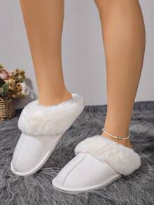 Women's Comfortable Non-Slip Wear-Resistant Closed-Toe Faux Rabbit Fur Faux Suede Slippers - Apricot - View 4