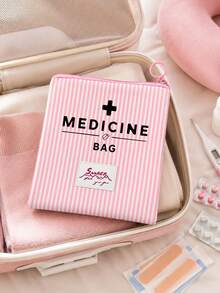 「Medicine」圖案印花便攜藥袋 藥丸收納盒 急救包 化妝包 零錢包，適用日常/戶外/旅行，便於攜帶的收納袋，可用於化妝品、手機及其他小物品收納，旅行必備，聖誕禮物，個性化禮物袋，教師節禮物，小禮物交換，房間裝飾 - 彩色 - 查看 3