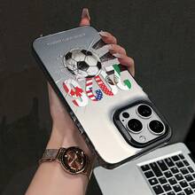 1pc 2026 USA Canada Mexico World Cup Broken Soccer Ball Full Coverage Anti-Drop Phone Case, North American Three Countries Soccer Fans Cool Unisex Matte Premium Protective Cover, Compatible With IPhone17/17Pro/17ProMax/16/11/16Plus/16ProMax/16e/15ProMax/13/14/12/14ProMax/12ProMax/13ProMax/12Pro/13Pro/14Pro - Black Frames, Matte Gray - View 3