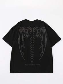 Herren Kurzarm-T-Shirt Sommer Casual Bedrucktes Schweres Baumwoll-T-Shirt mit Rundhalsausschnitt - Schwarz - Übersicht 2