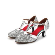 Women's Shiny Latin Dance Shoes Soft Sole 2.17 Inch Heel Salsa Tango Modern Ballroom Performance Dancing Shoes - Silver - View 5