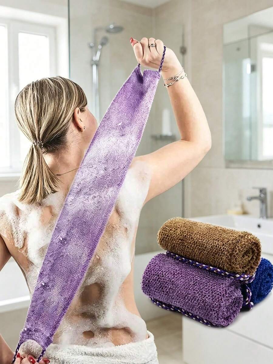 1 Set Handuk Punggung Eksfoliasi Jala Afrika, Dua Sisi untuk Eksfoliasi Lembut hingga Kasar, Penggosokan Tubuh yang Efektif, Bahan Jala Berkualitas, Desain Tali yang Praktis, Handuk Loofah, Spons Tubuh Cocok untuk Kulit Halus, Bagus untuk Penggunaan Sehari-hari - Versi tali serut - View 1