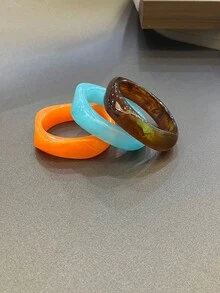 1/3件裝時尚復古誇張多色不對稱樹脂手鐲，適合女性日常穿戴 - 彩色 - 查看 29