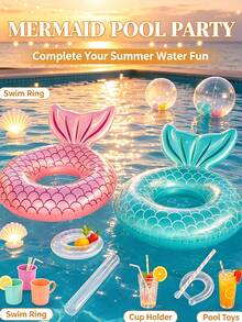 Inflatable Large Mermaid Tail Swim Ring With Backrest, Rubber Floating Bed For Adults, Lake/Beach Swimming Float, Summer Pool Beach Mermaid Theme Party Decoration Water Rest Float, Suitable For Swimming Pool, Beach, Theme Party - Multicolor - View 2