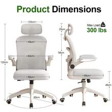 Ergonomic Office Chair & Height Adjustable Desk Chair Set, Swivel Mesh Desk Chair With Foldable Armrest, Adjustable Headrest & Lumbar Support For Home Office - White - View 2