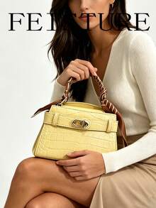 FEISTURE 1件女款圍巾手提包，金屬扣環、磁吸開合、長肩帶 - 黃色 - 查看 5