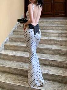 Top Dazzle Damen Ärmelloses Polka Dot Langes Cami Kleid, Elegante Träger und Rückenfreies Design für einen sexy Party Look - Weiss - Übersicht 10