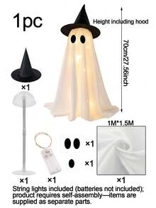 Light Up Halloween Scary Ghost Decorations,Ghosts With Witch Hats Includes A String Of Lights,Ghost Table Centerpiece For Tabletop Decor,Mantel,Dining Table,Indoor,Home,Farmhouse(Powered By 2 AA Batteries; Not Button Cells.) - Ghost - View 13
