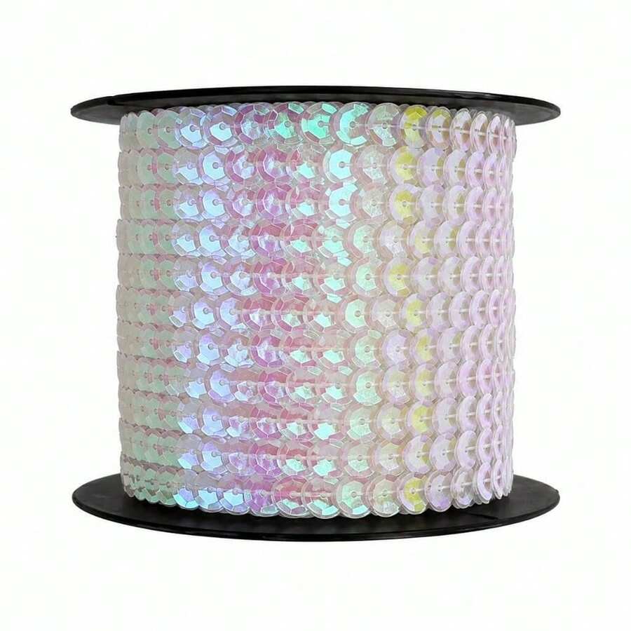 Paetê Lantejoula 6mm Rolo 72 Metros, Customização, Bordados, Artesanatos, Festas, Fantasias, Carnaval - Branco Iridescente - Visão 1