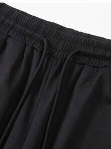 Pantalones casuales de verano para hombre SU ER con cintura elástica y cordón, pantalones largos holgados de pierna ancha con caída relajada - Negro - Ver 5