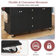 Multifunctional Kitchen Island Cart With Extendable Worktop - 黑與自然 - 查看 11