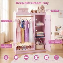 Kids Dress Up Storage With Full Length Mirror, Single Door Cabinet, Hanging Rod Pink - Pink - View 3