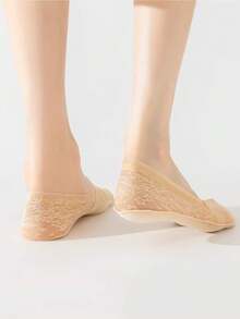 chuanwa(2) 1/5/10 Pairs Of Women's Openwork Floral Lace Invisible Summer Thin Breathable Silicone Anti-Slip Flats High Heels Invisible Boat Socks - Multicolor - View 4