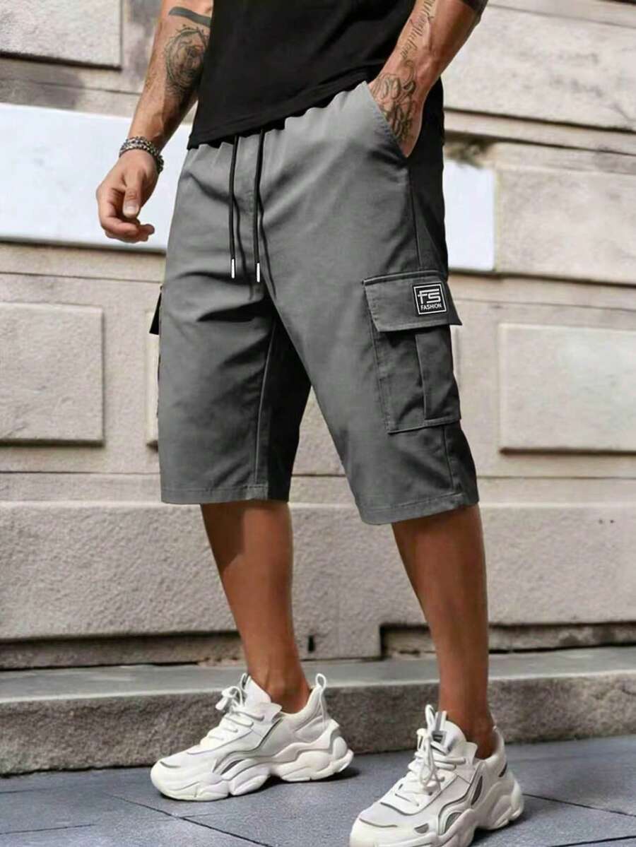 Men's Casual Sports Outdoor 7/10 Length Cargo Shorts, Flap Pocket Design, Suitable For All Seasons Casual Daily, Outdoor Outings, Daily Commute Wear, Versatile Casual Perfect Choice For Father's Day Gift - Grey - View 1