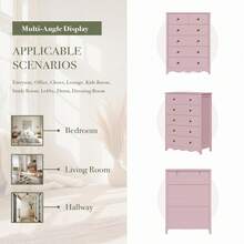 TYBOATLE 44'' High Modern Children's Wooden Vanity Drawer Cabinet With Metal Handles, Bedroom Vanity With 6 Drawers,Farmhouse Natural Solid Wood Vanity Storage - Pink - View 6