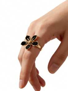 1 Peça Anel Elegante de Moda com Flor de Cinco Pétalas e Gota de Óleo, Anel Feminino Elegante e Minimalista de Luxo - Multicolorido - Visão 7