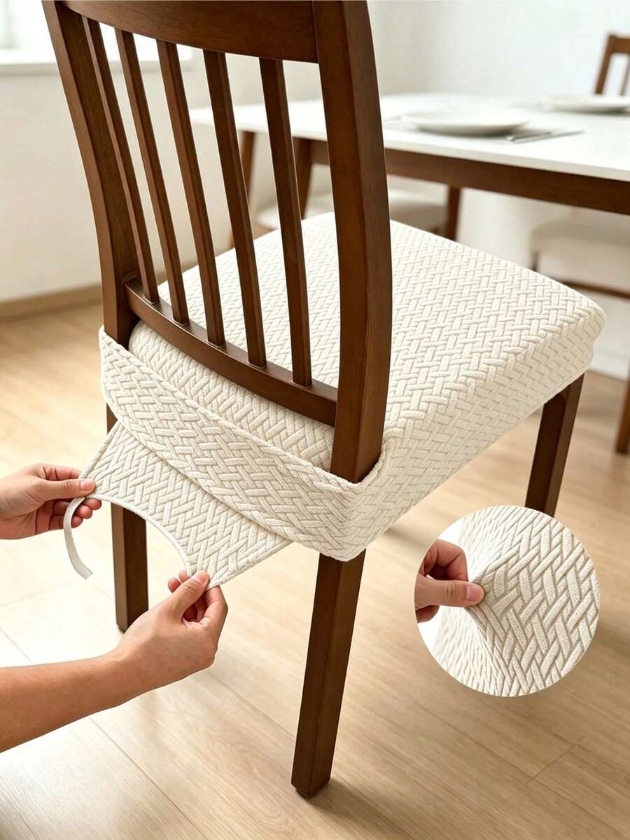 1pc New Anti-Slip Thickened Dining Chair Cover, Soft Plaid Pattern, Elastic Chair Cover, Suitable For Office And Home Chairs, Beautiful High Elasticity Soft, Replaceable Old Surface, Protects Chair, Dust Cover, Shoe Cover - New Arrival - View 1
