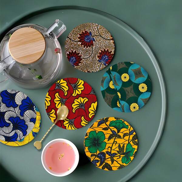 2D 6pcs/Set African Style Pattern Wooden Coasters, Wooden Material Set, Heat-Resistant Coffee Mats, Suitable For Bar, Home Party, Cafe, Office, Various Occasions, Home Decor, Home Gift.