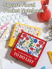 A7 Square Blank Notebook, Portable Notebook, Ins Style Fresh Floral Design, Thick 100g Paper, Sketching, Drawing, Check-In, Stamping, Daily Planner - Square - View 4