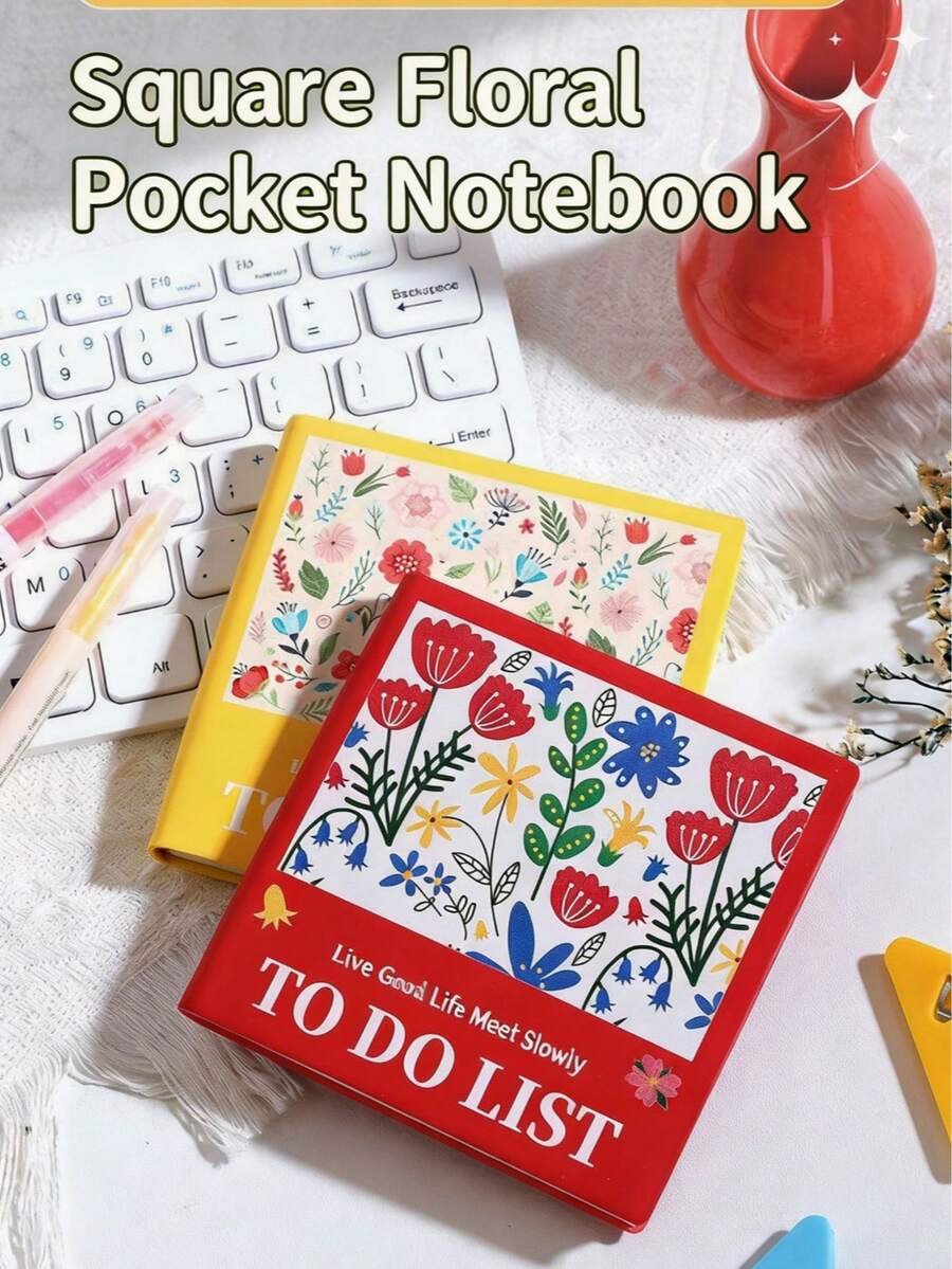 A7 Square Blank Notebook, Portable Notebook, Ins Style Fresh Floral Design, Thick 100g Paper, Sketching, Drawing, Check-In, Stamping, Daily Planner - Square - View 1
