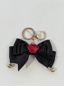 1pc Dark Vintage Style Satin Rose Bow Charm, Multi-Style Pendant Matching, Versatile Decoration Keychain For Women's Backpacks And Handbags - Black - View 7