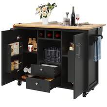 Kitchen Island Buffet With Sliding Table White/Black - 黑色 - 查看 10