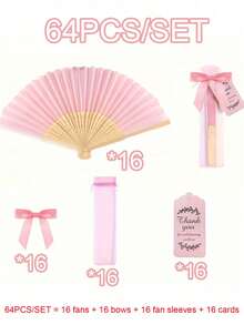80/64/60/48/40/20/4pcs Pink Wooden Folding Fan Gift Set With Gift Bag And Thank You Card, Bamboo Handheld Folding Fan For Bride, Bachelorette Party, Wedding, Bridal Shower Decoration - Multicolor - View 18