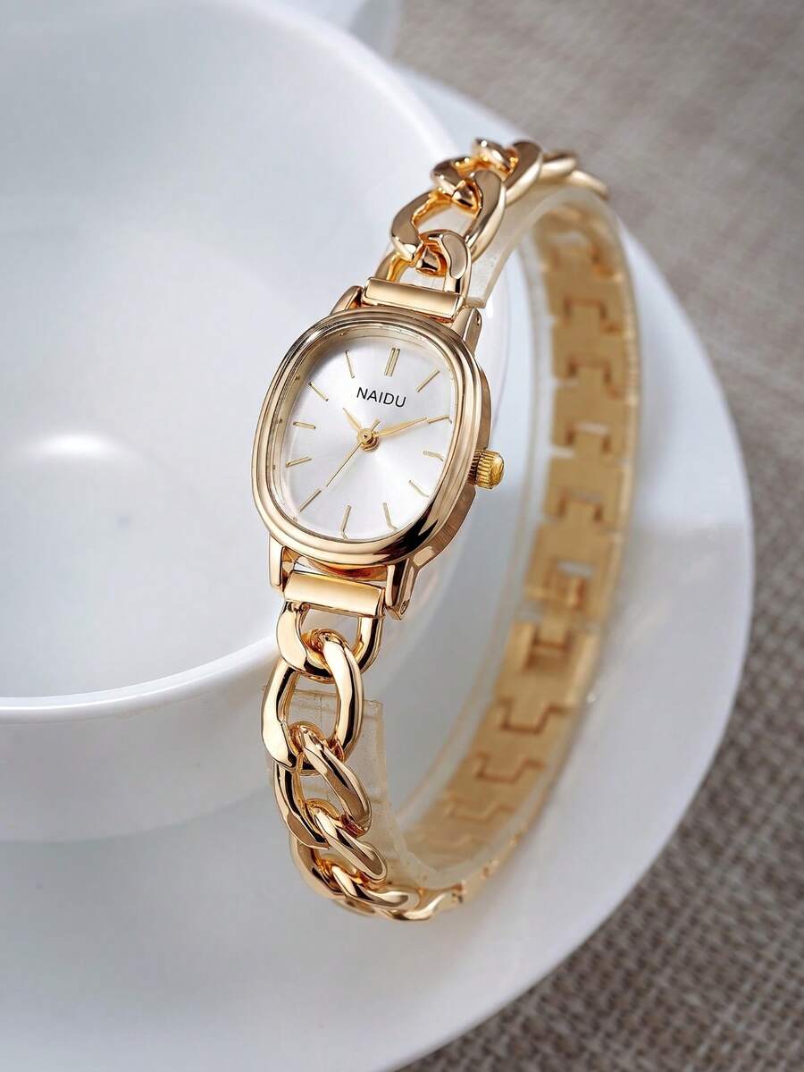 1pc Women's Hollow Design Bracelet Watch, Fashionable Retro Style Suitable For Daily Wear - Gold - View 1