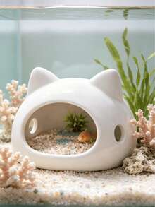 1pc White Cute Cat Shaped Fish Tank Hiding Cave, Aquarium Ornamental Fish Shelter, Cichlid Betta Shrimp Breeding House, Cartoon Aquarium Decor Ornament - View 8
