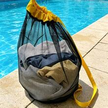 Beach Swimming Mesh Storage Bag, Lightweight Large Capacity, Drawstring Expandable Mesh One Shoulder Beach Bag, Sand-Proof Breathable Beach Cover, Suitable For Clothes, Towels, Portable Crossbody Bag, Outdoor Travel And Swimming Dual Use - Multicolor - View 4