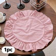 1pc/2pcs/6pcs Korean Style Solid Color Round Placemats, Sweet Princess Style Candy Color Tablecloth With Ruffle Edge, Cute Food Plate Heat-Insulating Background Mat - Multicolor - View 18