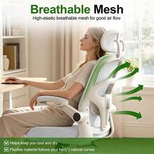Ergonomic Office Chair & Height Adjustable Desk Chair Set, Swivel Mesh Desk Chair With Foldable Armrest, Adjustable Headrest & Lumbar Support For Home Office - White - View 6