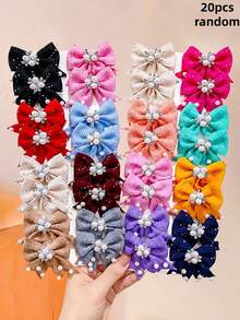 20/10pcs/Set Pearl Rhinestone Bow Hair Clips, Pearl Decorated Bow Hair Clips, Rhinestone Embellished, With Small Flower Inlay, Exquisite Sweet Hair Accessories, Multi-Color Matching - Suitable For Children And Girls, Suitable For Children's Daily, School, Vacation, Commute, Spring Outings, Photography, Etc. - Multicolor - View 12