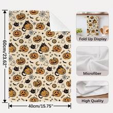 2pcs Halloween Cartoon Black Cat Pumpkin Seamless Pattern Kitchen Towels, Rectangular Microfiber Kitchen Towels, Dish Cloths, Scouring Pads, Hand Towels, Cooking Baking Tea Towels, Kitchen Decor, Housewarming Gift, Birthday Gift, Bathroom Cleaning Wipes, Decorative Towels - Multicolor - View 4