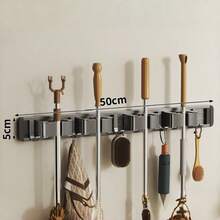 Adjustable Hook Space-Saving Mop Broom Holder, Wall-Mounted Storage Rack For Bathroom Kitchen Garden Garage, Tool Equipment Storage Solution With Shelf - Multicolor - View 13