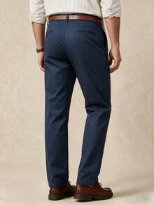 Premium 100% Cotton Navy Blue Straight Fit Men's Casual Trousers Breathable Comfort Non-Iron Classic Basic Work Pants For All Occasions - Blue - View 1