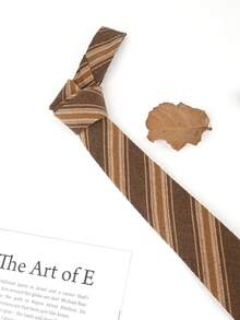 Women's Printed Hand-Tied Striped Tie Accessory - Light Coffee - View 3
