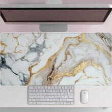 1pc White Gold Marble Extended Gaming Desk Mouse Pad, Non-Slip Rubber Base, Washable Durable Luxury Surface For PC Office, Perfect Gift For Gamers & Tech Professionals - Multicolor - View 10