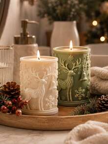 1pc 3D Reindeer Bell Snowflake Cylinder Silicone Candle Mold, All-Around Embossed Reindeer Bell + Large And Small Snowflake Column Style, Flexible, Heat-Resistant, Non-Stick, Easy Release, Reusable, Suitable For Aromatherapy Candles, Plaster, Clay, Cement, Epoxy Resin Casting, Winter Christmas Window Sill Decor, Holiday Handmade Gift Making Mold - Silicone Mold - View 8