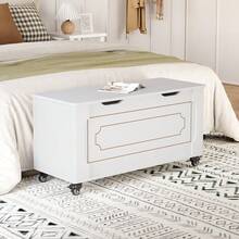 Banco Zapatero con Almacenamiento y Ruedas – Tapa Elevable con Bisagras de , Esquinas Redondeadas, Soporta hasta 159 kg – Para Recibidor, Dormitorio o Sala – Madera-Look - Blanco - Ver 3