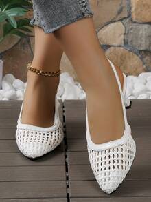 Women's White Woven Pointed Toe Stiletto High Heel Backless Sandals, Suitable For Spring And Summer, Fashionable And Versatile, Perfect For Work, Commuting And Dating - White - View 3