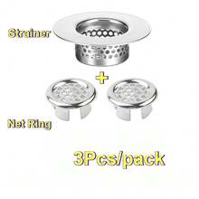 3pcs/Set, Sink Filter Drain Strainer Set, Fine Mesh Stainless Steel Food & Hair Catcher With ABS Overflow Stopper Rings, Round Removable Basket, Rustproof Easy-Clean Design, For Kitchen & Bathroom Sink, Universal Drainage Protector, Practical Househo - Strainer + Net Ring - View 13