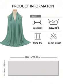 1件女款新款淺綠色大尺寸希賈布頭巾長圍巾 素色休閒柔軟 - 淺綠色 - View 7