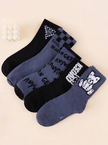 1/5 Pairs Women's Round Neck Socks, Vintage Graffiti Cartoon Plush Bear & Letter Print Socks, Soft & Comfortable Y2K Street Style Socks, All-Season Daily Commute Socks - Multicolor - View 2