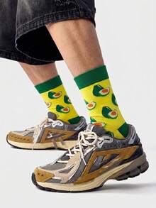 1/5/10 Pairs Men's Mid-Calf Socks, Funny Green Avocado Cartoon Unisex Sports Style Long Socks, Crazy Happy Socks - Multicolor - View 4