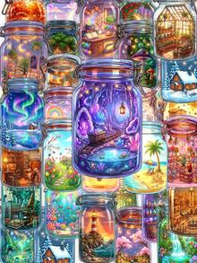 50pcs Fantasy Mini Bottle Scene Sticker Pack, Waterproof Vinyl Magic Jar Landscape Pattern Stickers, Suitable For Planner, Notebook, Scrapbook, Journal And DIY Craft Decoration - Multicolor - View 2