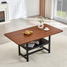 Rectangle Dining Table Industrial Style Walnut Finish, Seats 4-6 People, With Shelf And Black Metal - 黑胡桃木 - 查看 4