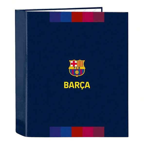 ملف FC Barcelona 1st Kit 26/27، 4 حلقات دائرية 40 مم، ظهر عريض 60 مم، أغلفة صلبة، ملف مدرسي متين للعودة إلى المدرسة، مقاس 27x6x33 سم