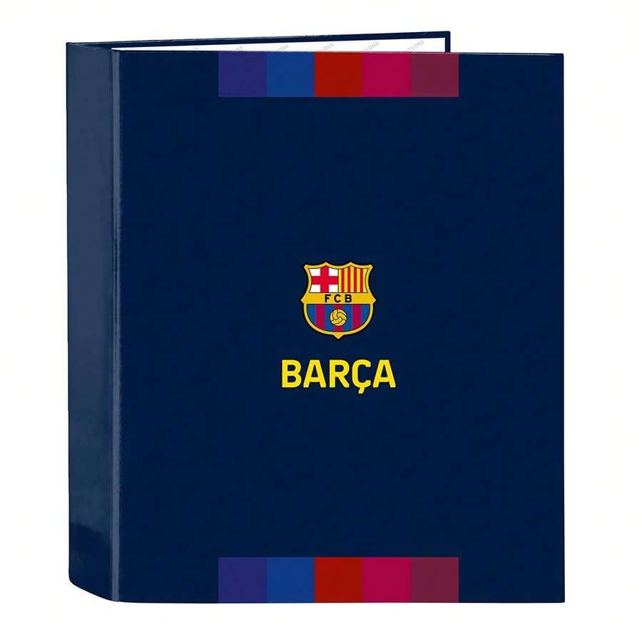 ملف FC Barcelona 1st Kit 26/27، 4 حلقات دائرية 40 مم، ظهر عريض 60 مم، أغلفة صلبة، ملف مدرسي متين للعودة إلى المدرسة، مقاس 27x6x33 سم - مجلد ذو غلاف عريض - مشاهدة 1